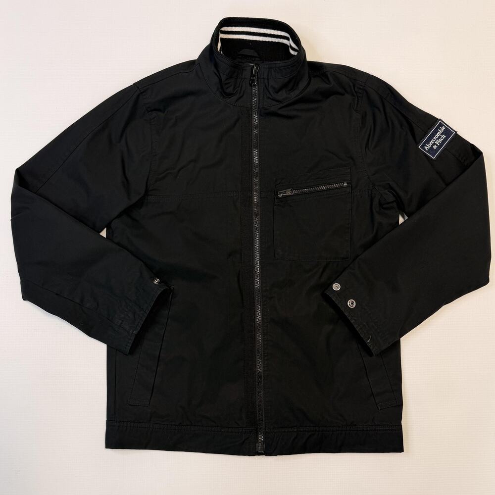 Abercrombie & Fitch Jacket Mens XS Black Cotton Lined Windbreaker Zip Pockets